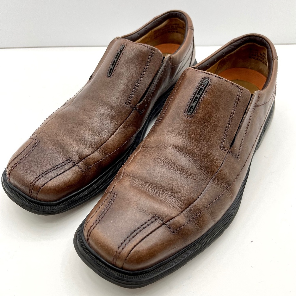 Clarks UnStructured MENS 9M Brown Leather Loafer Slip-On Casual Comfort Shoes